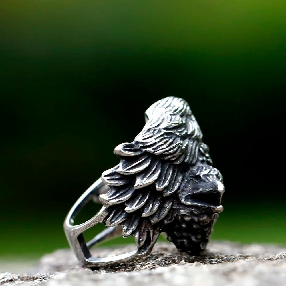2023 NEW Men's 316L Stainless Steel Rings Nordic VIKING Odin Double Headed Bird Headed Animal Ring Amulet Jewelry Free