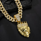 3D Crown Lion Head Cuban Pendant — Stainless Steel