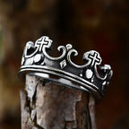 Cross Crown Ring with Red Stones — SS