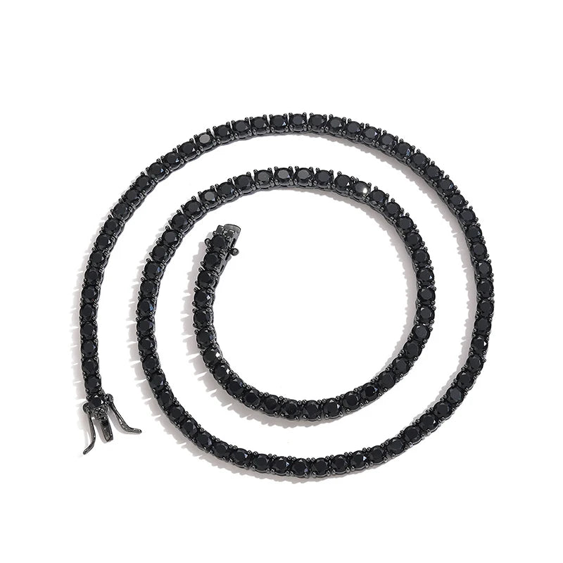 3-5mm Hip Hop Black CZ Stone Paved Bling Iced Out Tennis Link Chain Charm Necklace for Men Rapper Jewelry Black Silver Color