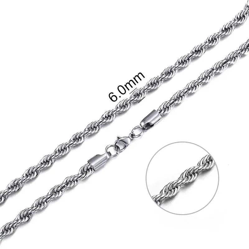 Hot Selling 2/3/4/5/6mm 316L Rope Chain Necklace Stainless Steel Never Fade Waterproof Choker Men Women Gold Color
