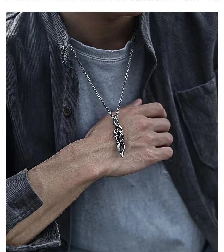 Hexagram Thorn Pendant Necklace — Silver-Tone, 60cm
