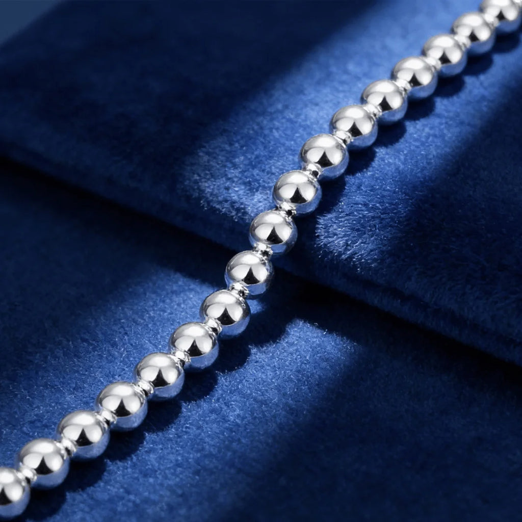 Hollow Beads Necklace & Bracelet Set 6mm — Silver-Tone Classic
