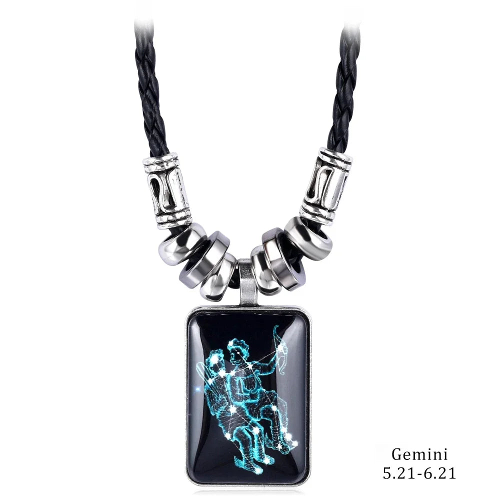 2024 Personalized Pendant Necklace Galaxy Constellation Design 12 Zodiac Sign Horoscope Astrology Necklace For Women Men Resin J