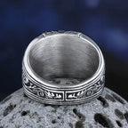 Fashion 2024 New 316L Stainless Steel Polished Pattern Ring Black Zircon Vintage  Jewelry For Couple Gift Good Detail