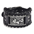 Nordic Viking Symbol Fox Pattern Bracelet Men's New Fashion Metal Leather Woven Jewelry Animal Accessories Party Gift