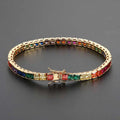 Gold Rainbow Tennis Necklace Iced Out 4MM 18K