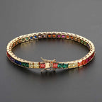 Gold Rainbow Tennis Necklace Iced Out 4MM 18K