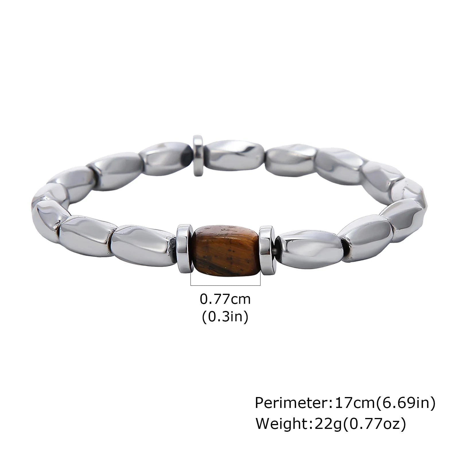 Silver Tiger Eye Stone Beaded Bracelet