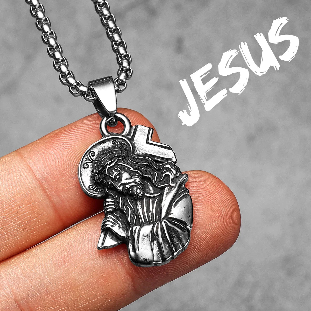 Jesus Heart Cross Pendant — Stainless Steel