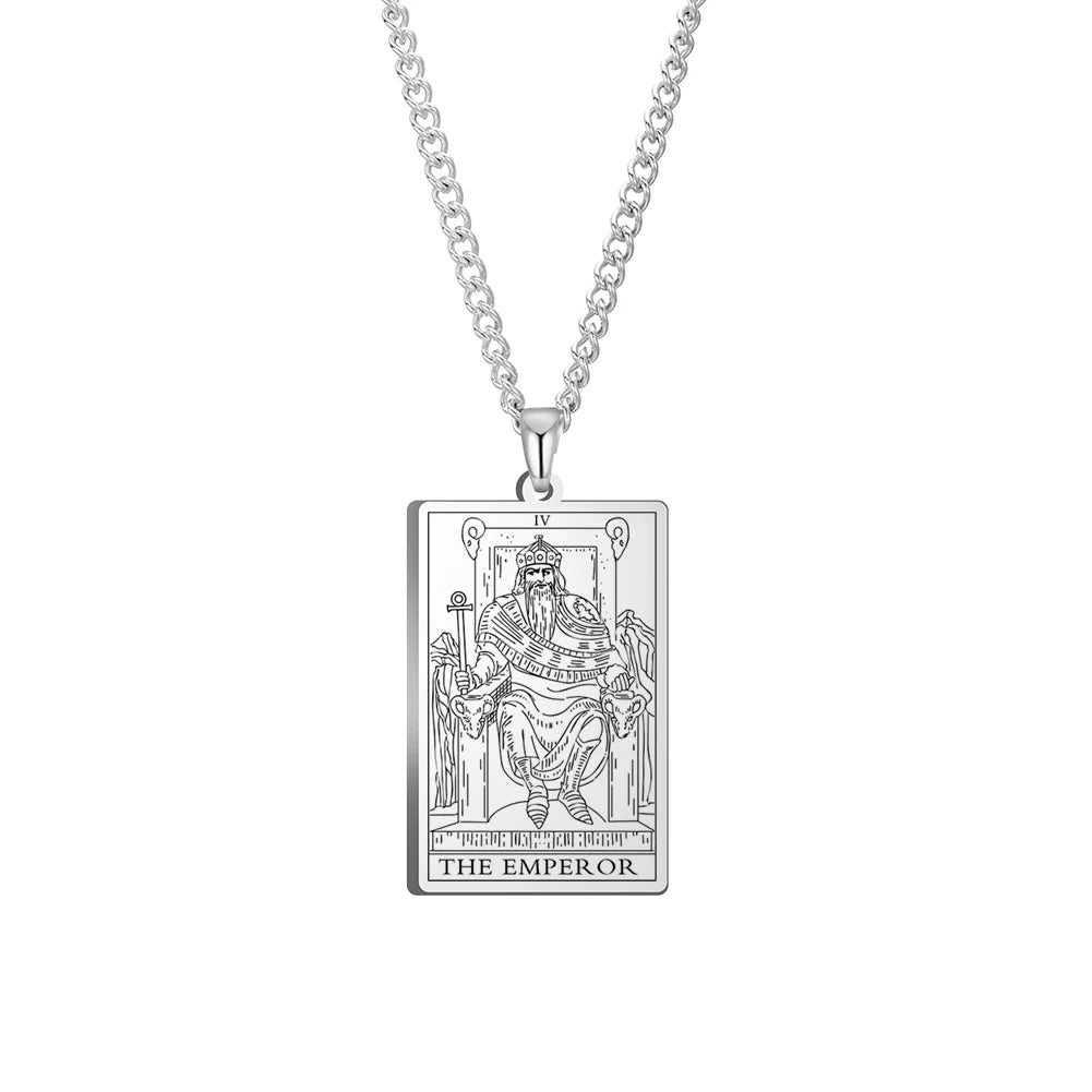 Dawapara Vintage Tarot Card Necklace The Major Arcana Pagan Astrology Talisman Pendants Necklace Stainless Steel Jewelry