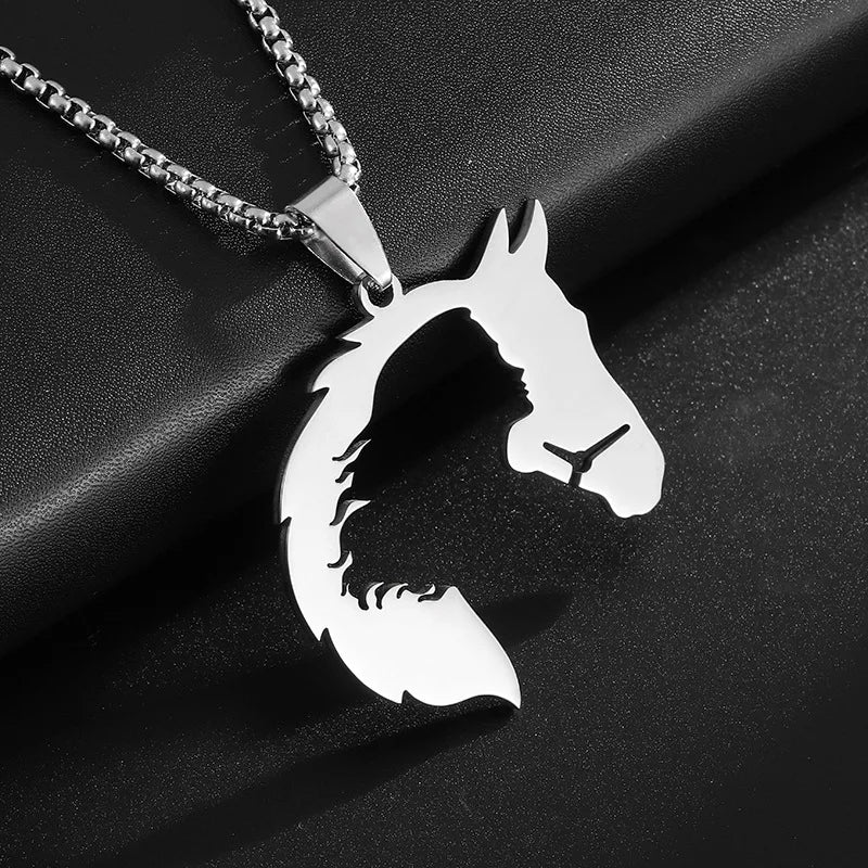 Silver Horse Head Pendant Necklace Statement