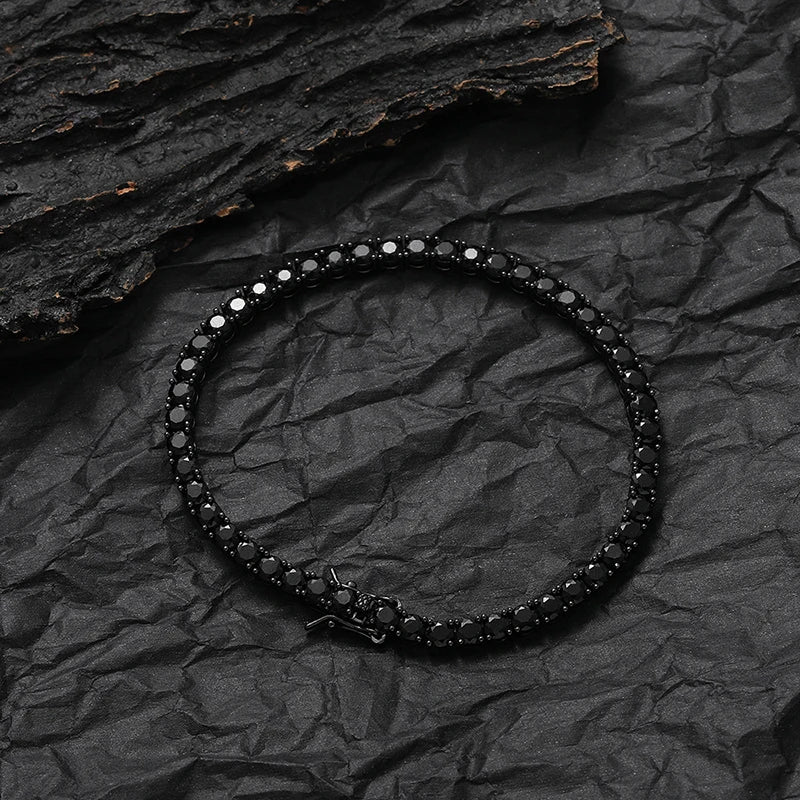 3-5mm Hip Hop Black CZ Stone Paved Bling Iced Out Tennis Link Chain Charm Necklace for Men Rapper Jewelry Black Silver Color