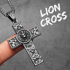 Lion Carving Flowers Cross Men Necklaces Stainless Steel Pendant Chain Women Fashion Jewelry Punk Accessories Gifts