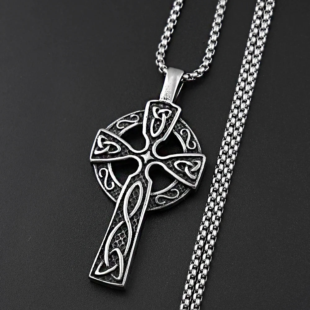 Celtic Knot Cross Pendant Necklace Chain — Stainless Steel