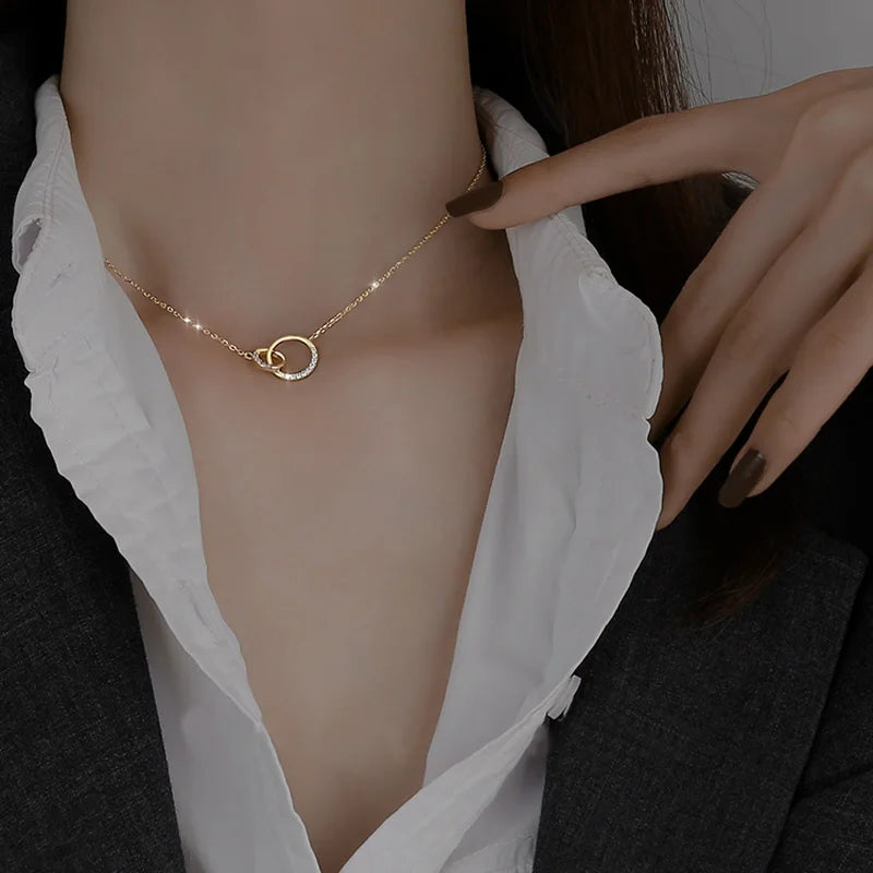 925 Sterling Silver Circle Necklace Personality Charm Geometric Shape Pendant Choker Birthday Gift for Women Exquisite Jewelry