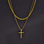 Vnox Dropshipping Mens Cross Necklaces Stainless Steel Layered Plain Cross Pendant Rope Box Chain Necklace Prayer Jesus Collar
