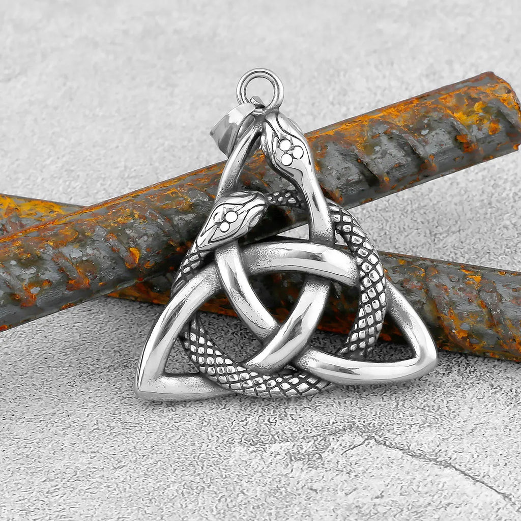 Nordic Viking Double Snake Pendant Necklace — Stainless Steel