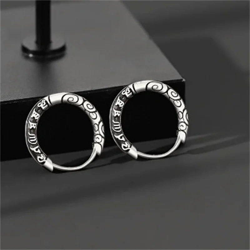 Six-Character Mantra Auspicious Cloud Huggie Hoop Earrings