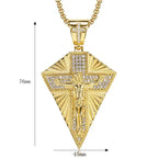 Men's Necklace Big Jesus Cross Pendant & Chain Mens Gold Color Stainless Steel Crucifix Necklaces Man Iced Out Bling