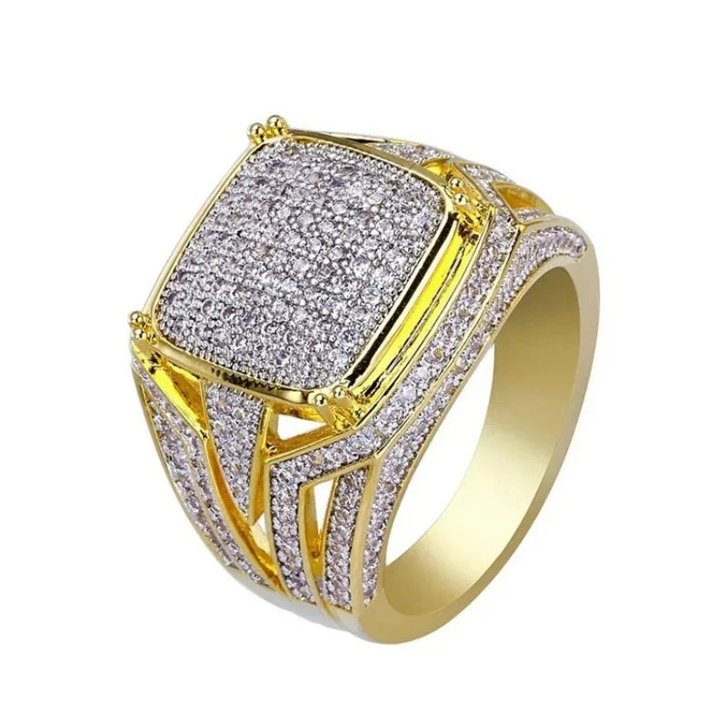 Iced Out Square Full CZ Men's Ring — Two-Tone Band