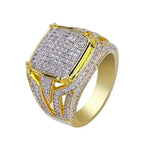 Iced Out Square Full CZ Men's Ring — Two-Tone Band