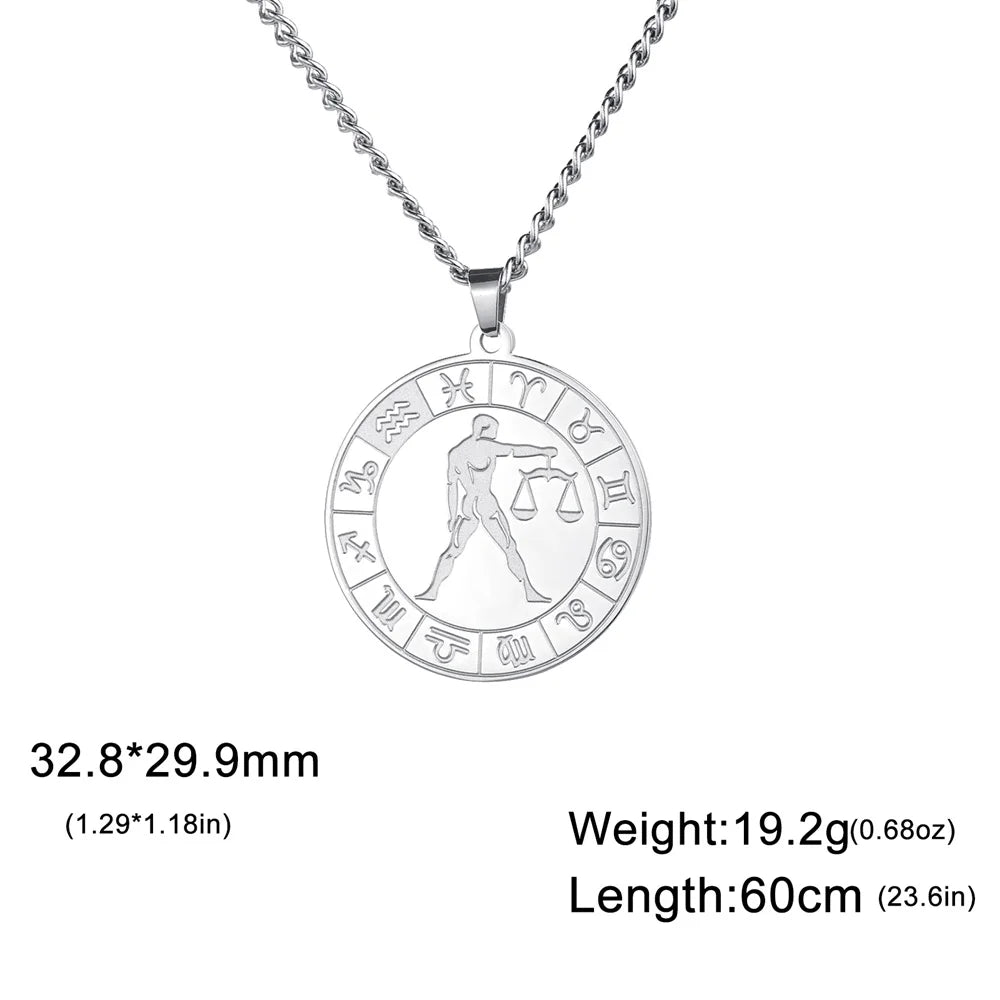 My Shape 12 Constellation Necklace Gothic Zodiac Pendant Chain Women Men Leo Aries Virgo Capricorn Birthday Jewelry Wholesale