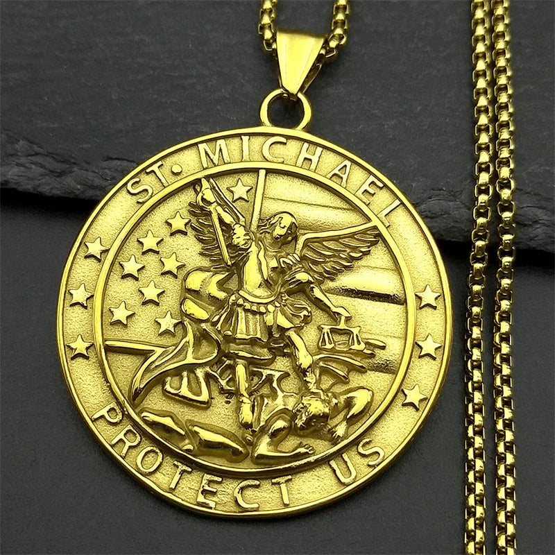 Archangel Michael Stainless Steel Pendant Necklace