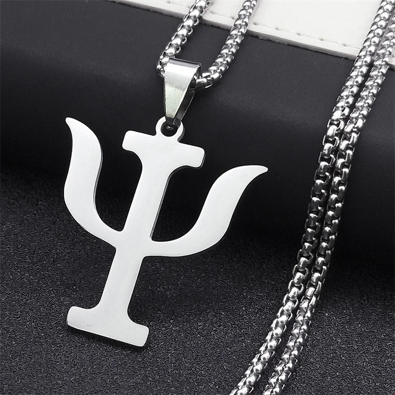 Greek Letter Silver Pendant Necklace — Stainless Steel