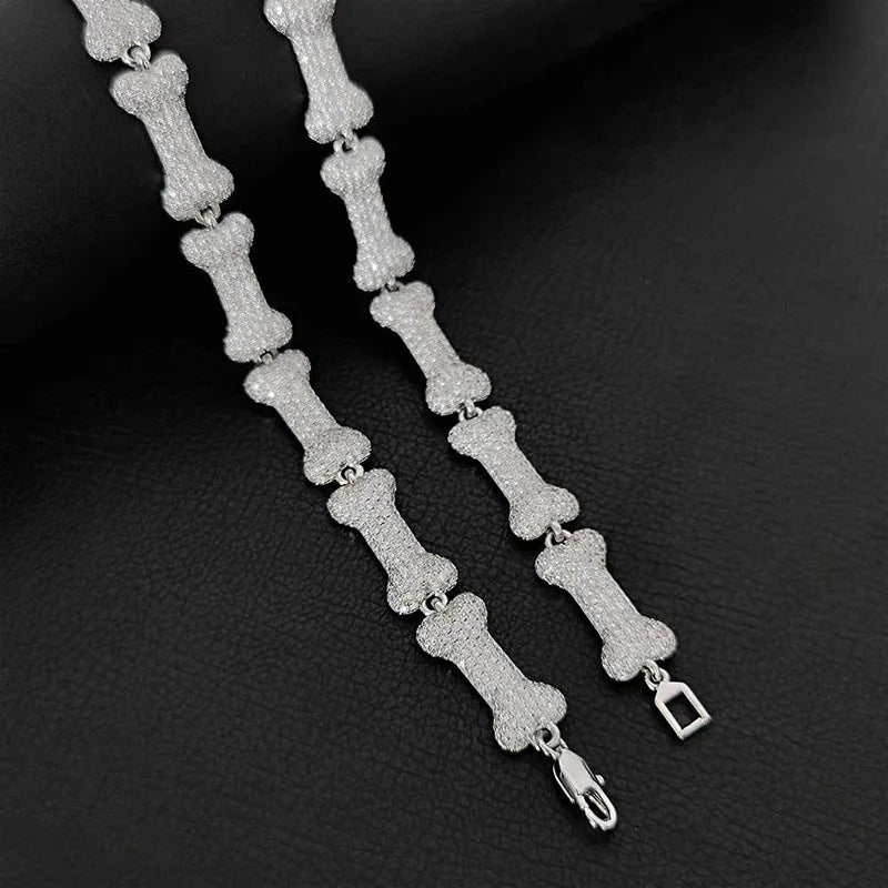 HIP Hop 3A+ CZ Stone Paved Bling Iced Out 10mm Bone Shape Link Chain Necklace for Men Rapper Jewelry Gift