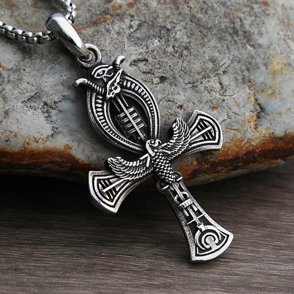 Unique Vintage Ankh Cross Necklace Unisex Stainless Steel Eye Of Horus Amulet Pendant Egyptian Jewelry Gifts