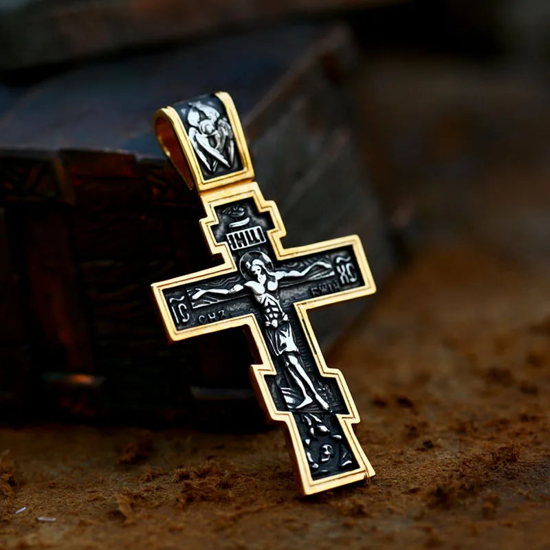 Jesus Cross Men's  Stainless Steel Crucifix Eastern Orthodox  Pendant Chain Necklace Jewelry BP8-515