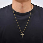 Hip Hop Cool AAA Cubic Zircon Cross Necklace for Men, Stainless Steel Chain Vintage Cross Pendant, Religious Punk Jewelry