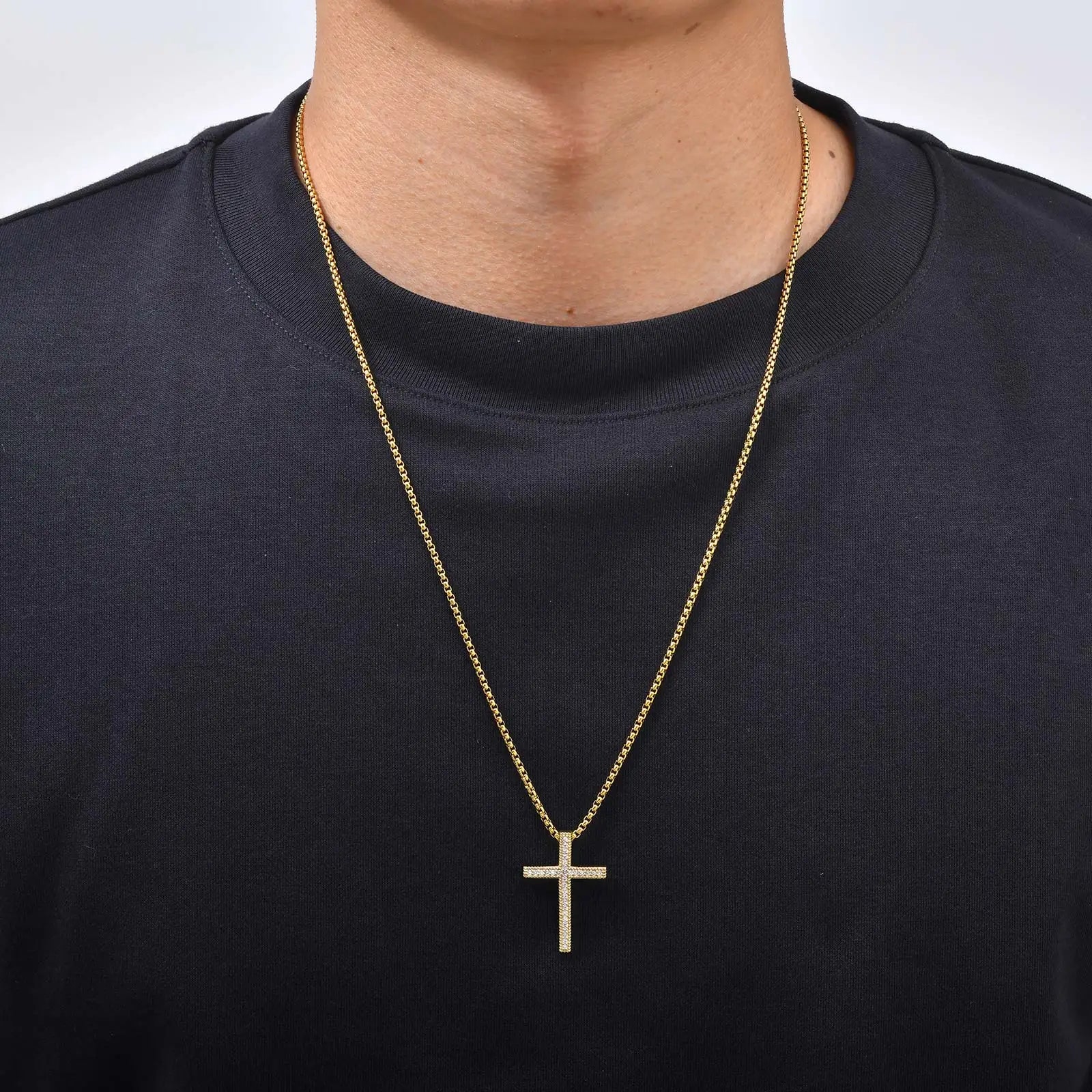 Hip Hop Cool AAA Cubic Zircon Cross Necklace for Men, Stainless Steel Chain Vintage Cross Pendant, Religious Punk Jewelry