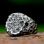 2023 NEW Men's 316L Stainless-Steel Rings Viking Runes Compass Totem Odin Meteorite Fashion Jewelry for Gift Free Shipping