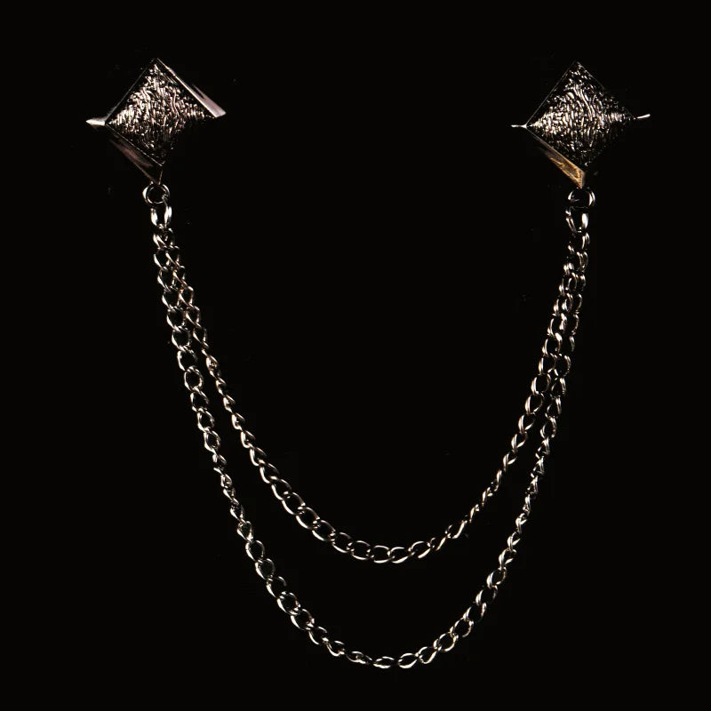 Vintage Double Chain Tassel Brooch — Lapel Pin Suit Badge