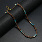 Vintage Bohemian Summer Jewelry Ethnic Style Jewelry Brown Coconut Shell Wood Beads Natural Stone Necklace Men's Jewelry