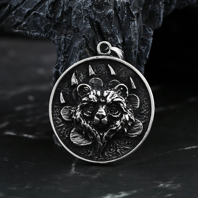 Biker Bear Paw Pendant Necklace — Stainless Steel