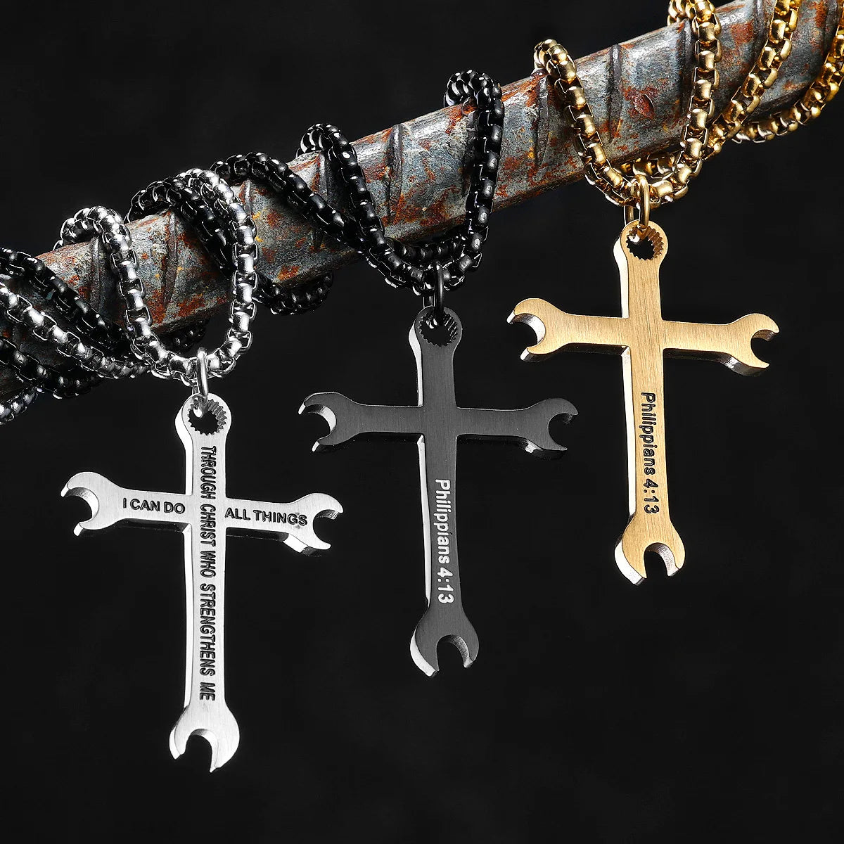 Wrench Cross Pendant Necklace — Stainless Steel