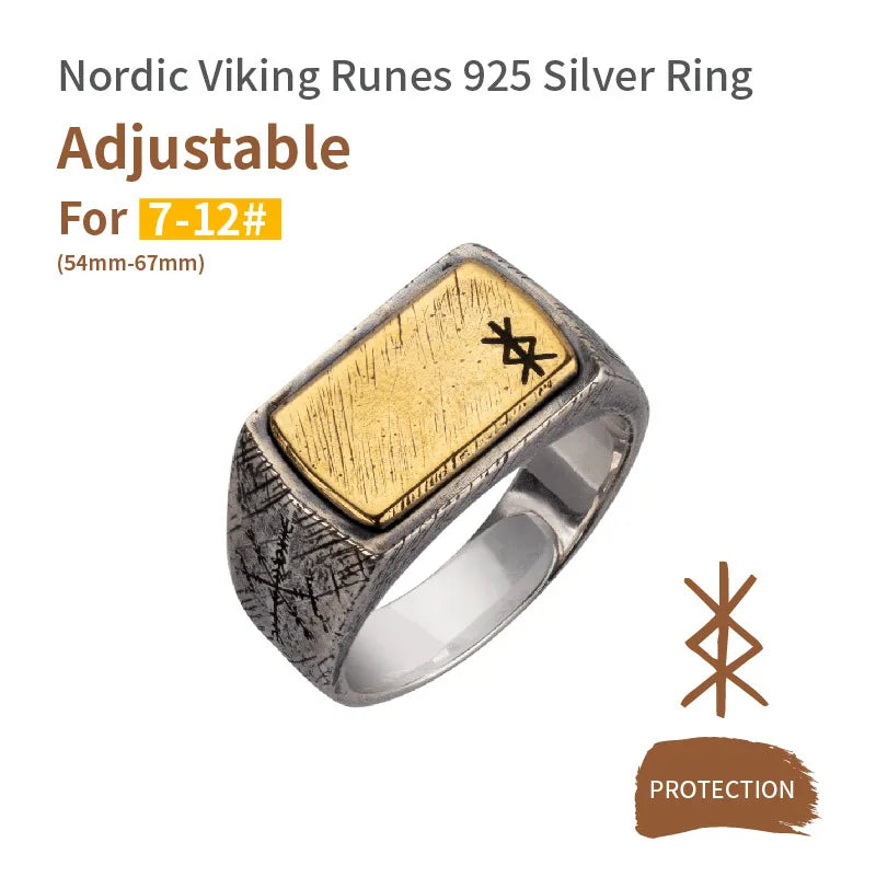 Nordic Hammer Ring Silver Inlaid Copper Viking Rune Silver Jewelry