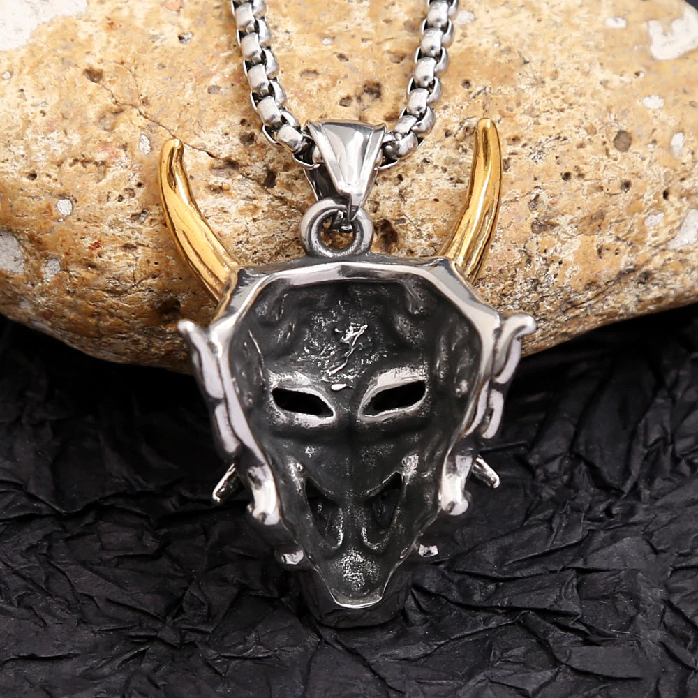 Gothic Retro Stainless Steel Ghost Mask Pendant Necklace For Men Boys Punk Fashion Skull Necklaces Jewelry Horror
