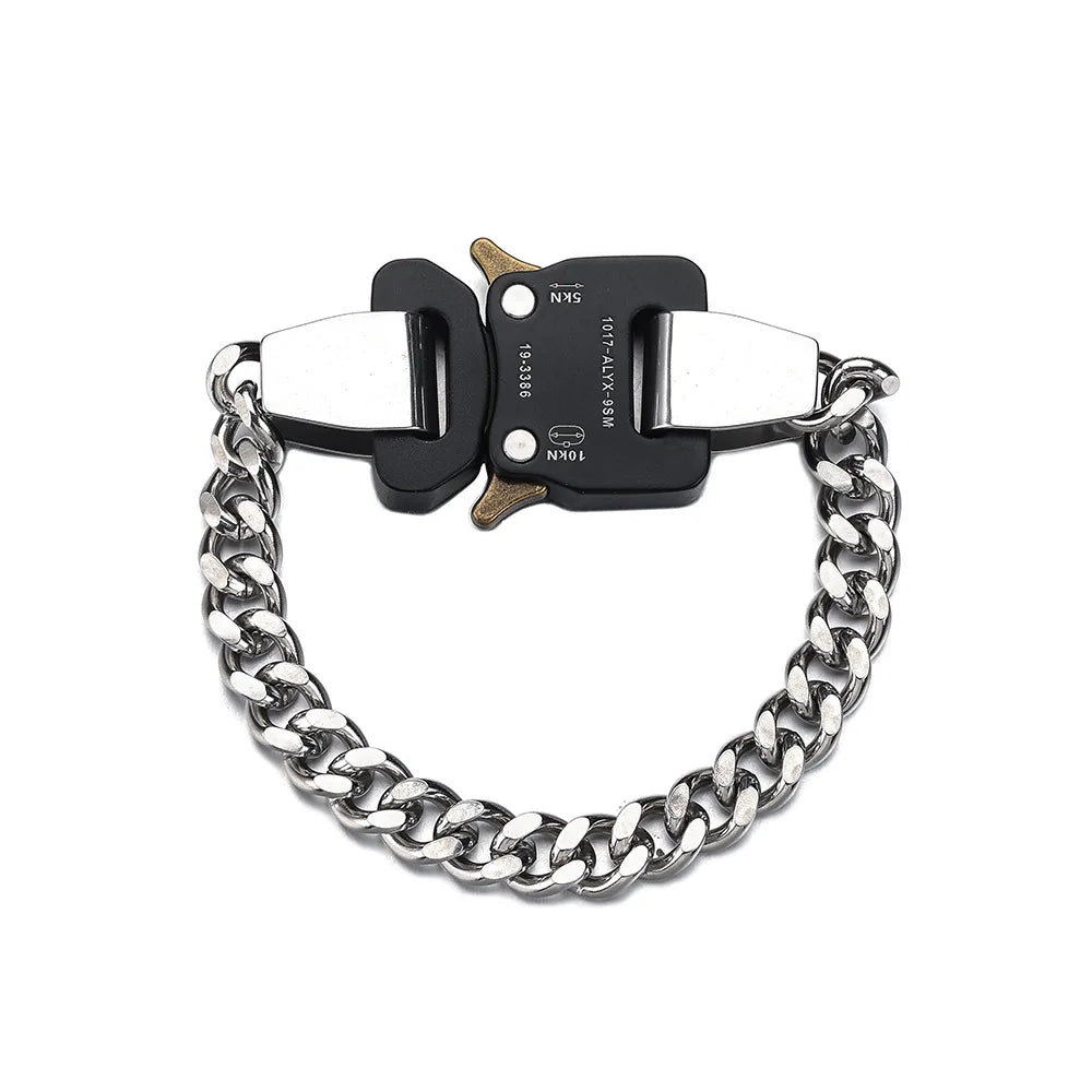 HANGZHI 2021 NEW Hip Hop Punk Titanium Steel Street Men and Women Letters Metal Safety Buckle Necklace Fashion Jewelry