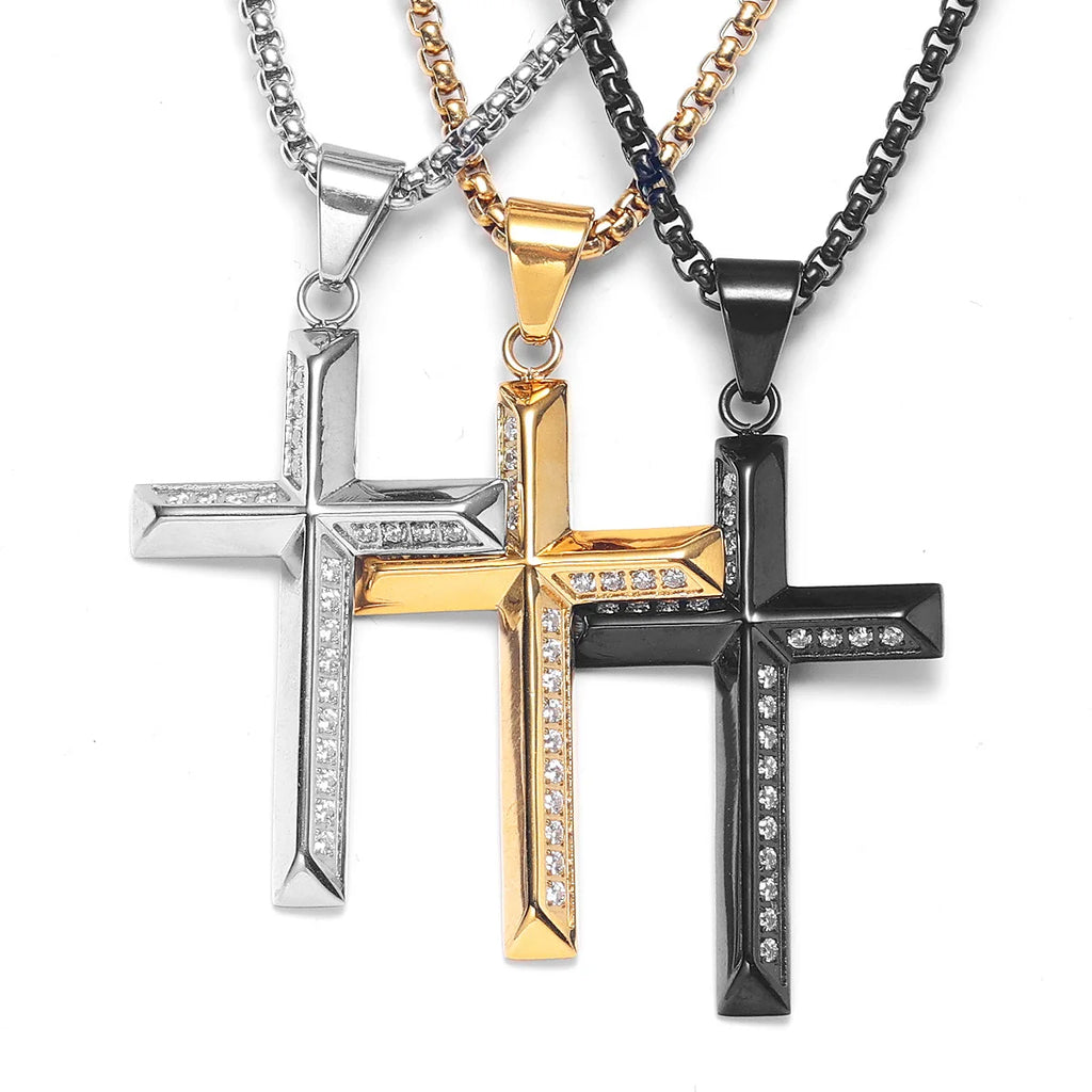 Cross Gemstone Pendant — Stainless Steel