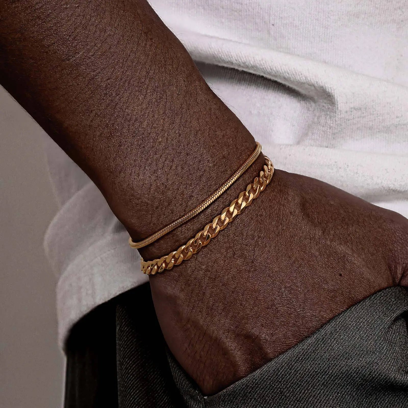 Cuban Stacked Chain Bracelet Set — Stainless Steel