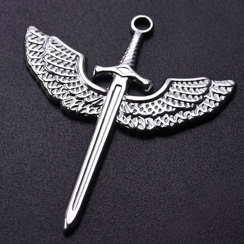 7pc Religious Belief Cross Treasure Sword Gold/Silver Color Pendant High Quality Stainless Steel Wing Amulet Diy Necklace Making