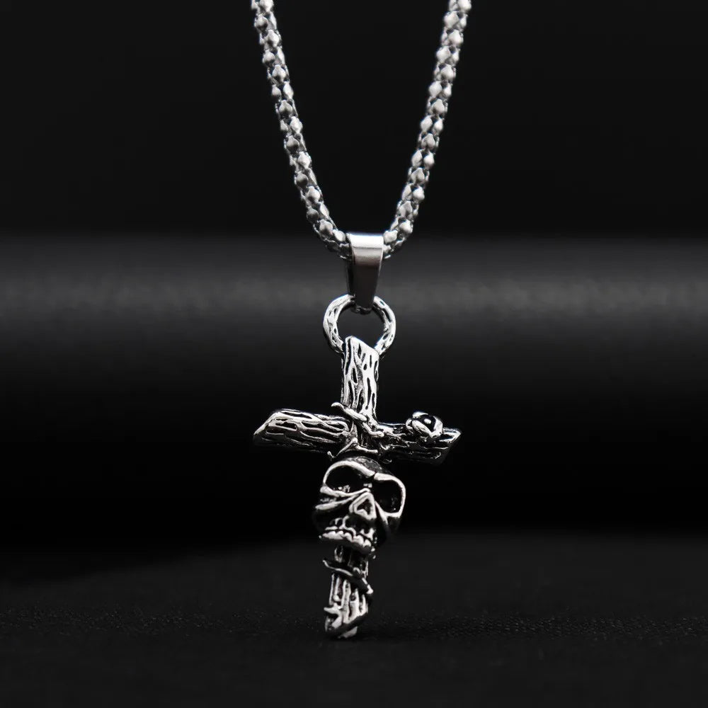 Death Skull Cross Pendant Necklace — Gothic