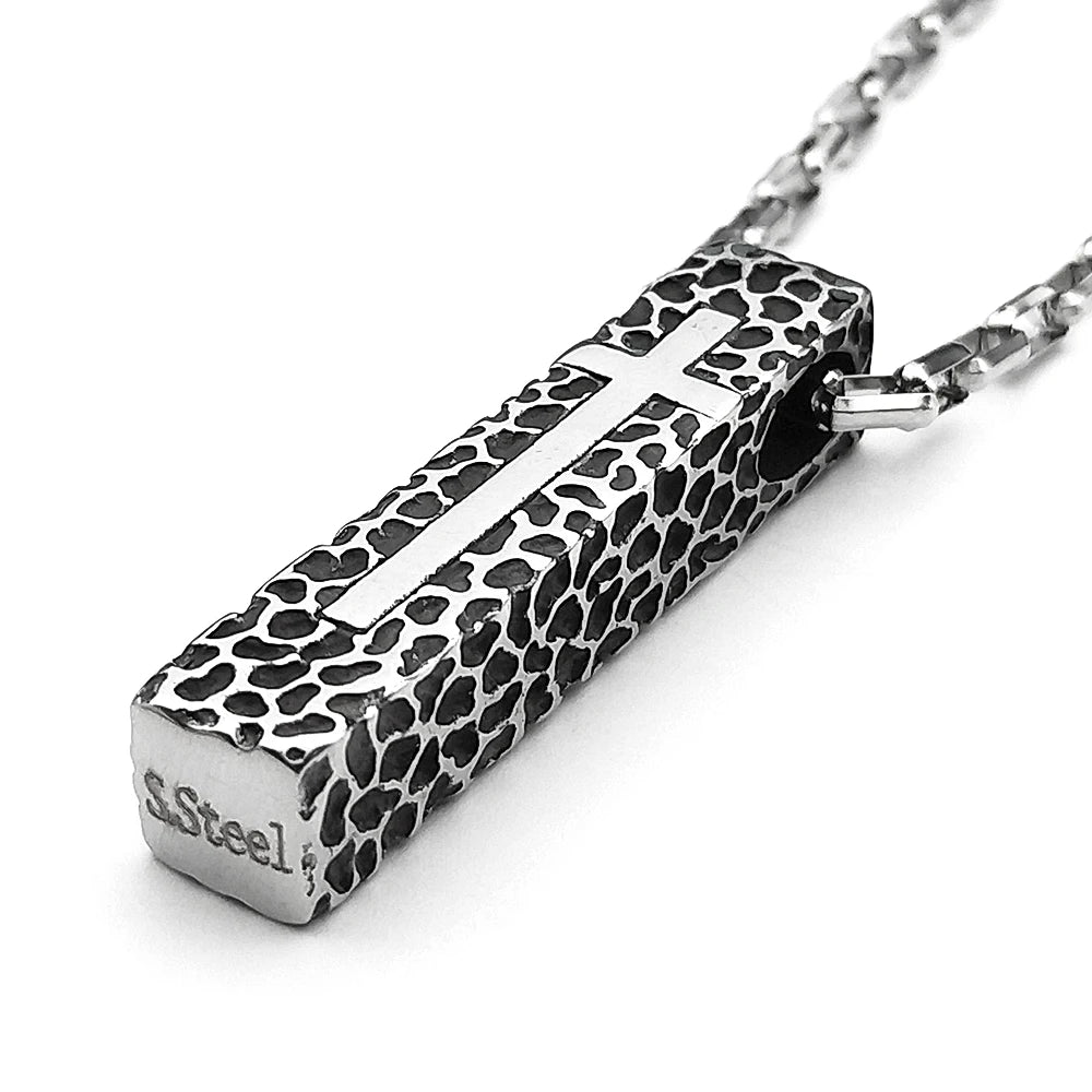Cross Geometric Silver Pendant Vintage Rectangle