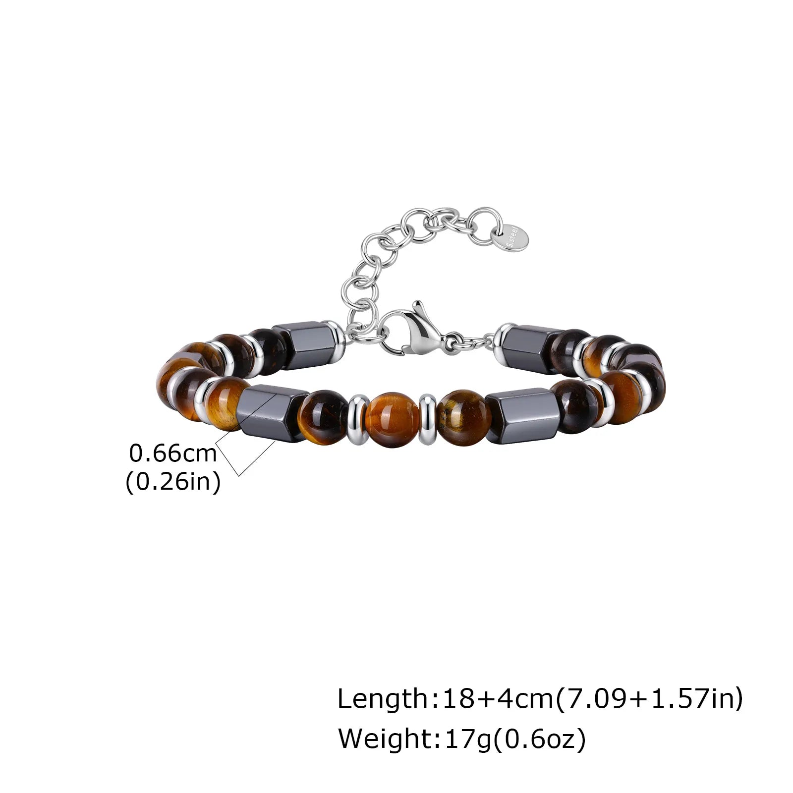 Hip Hop Men's Bracelet,Stainless Steel Adjustable Tiger Eye Stone Metal Beaded Bracelet,Party Birthday Gift for Him