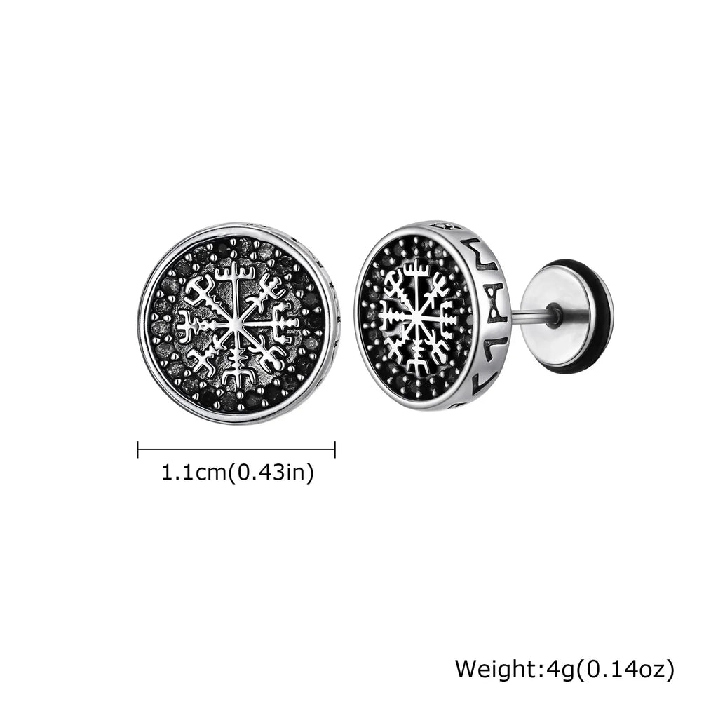 Gothic Norse Viking Rune Stud Earrings — Stainless Steel