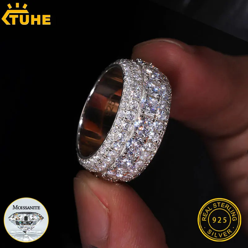 Iced Out Moissanite Band Ring — 925 Silver